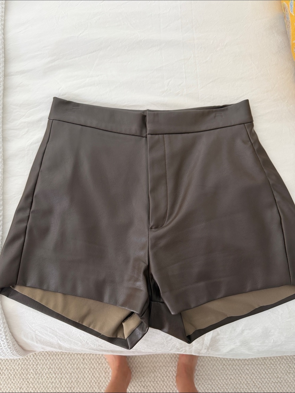 Parentezi Faux Leather High-Rise Shorts in Dark Brown